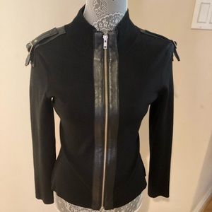 Inc knit jacket with leather trim.